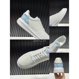 LV Cowhide Canvas Lace Up Sneakers For Men Blue