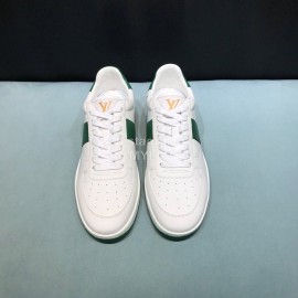 LV White Calf Leather Lace Up Sneakers For Men Green