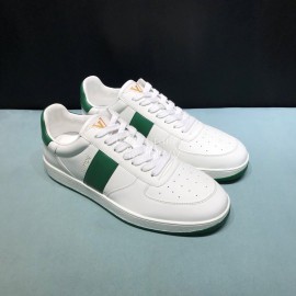 LV White Calf Leather Lace Up Sneakers For Men Green