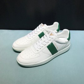 LV White Calf Leather Lace Up Sneakers For Men Green