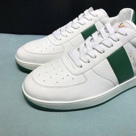 LV White Calf Leather Lace Up Sneakers For Men Green