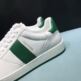 LV White Calf Leather Lace Up Sneakers For Men Green
