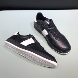 LV Black Calf Leather Lace Up Sneakers For Men