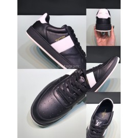 LV Black Calf Leather Lace Up Sneakers For Men