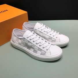 LV Classic Damier Graphite Canvas Lace Up Sneakers For Men White