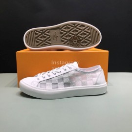 LV Classic Damier Graphite Canvas Lace Up Sneakers For Men White