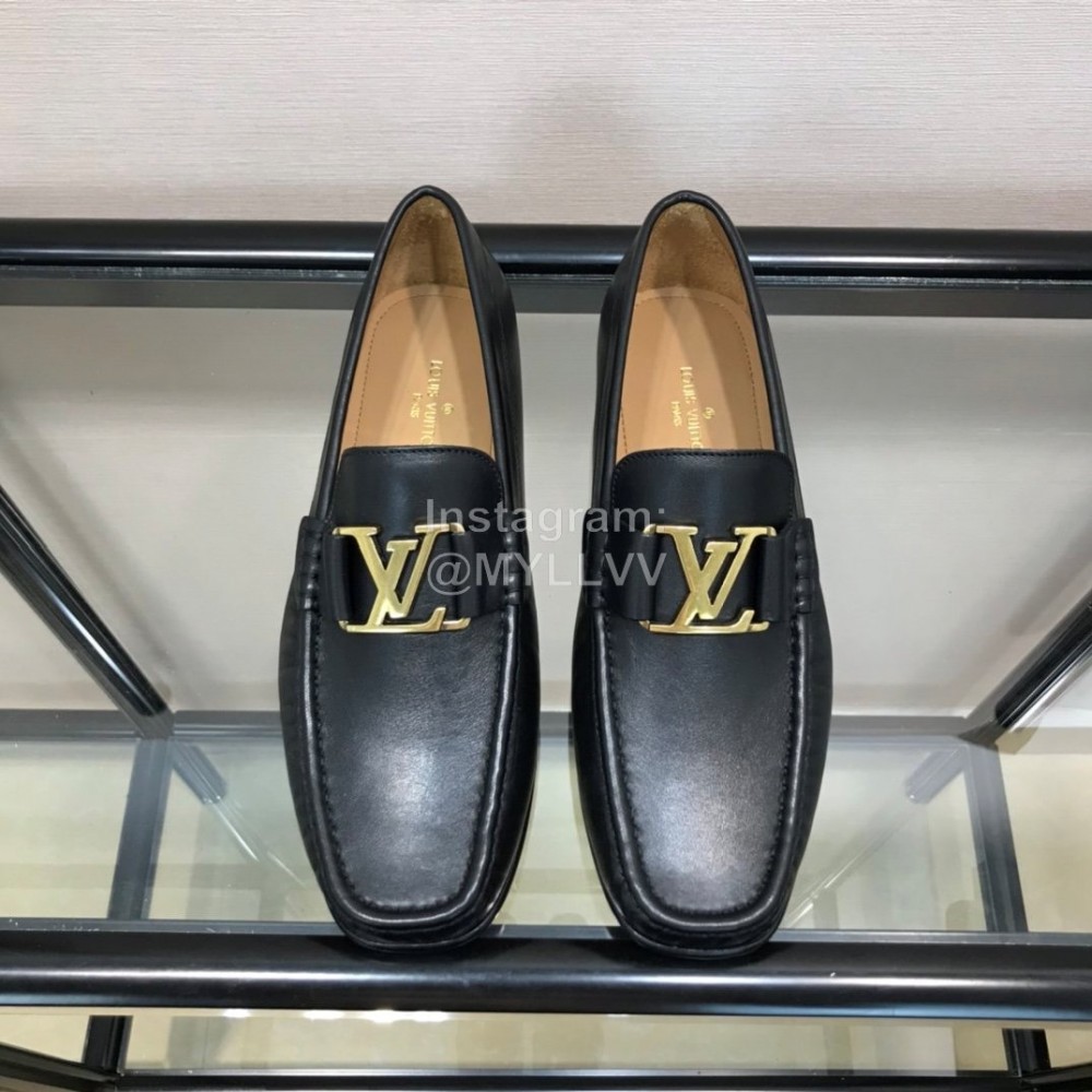 LV Cowhide Letter Buckle Business Loafers For Men Black
