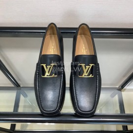 LV Cowhide Letter Buckle Business Loafers For Men Black