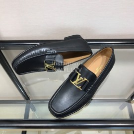 LV Cowhide Letter Buckle Business Loafers For Men Black