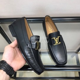 LV Cowhide Letter Buckle Business Loafers For Men Black