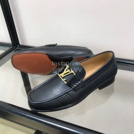 LV Cowhide Letter Buckle Business Loafers For Men Black