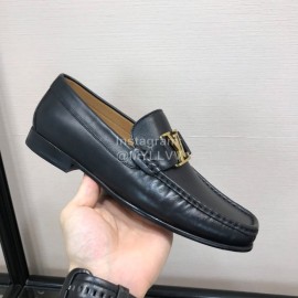 LV Cowhide Letter Buckle Business Loafers For Men Black