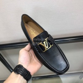 LV Cowhide Letter Buckle Business Loafers For Men Black