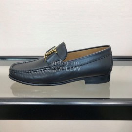 LV Cowhide Letter Buckle Business Loafers For Men Black