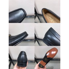 LV Cowhide Letter Buckle Business Loafers For Men Black