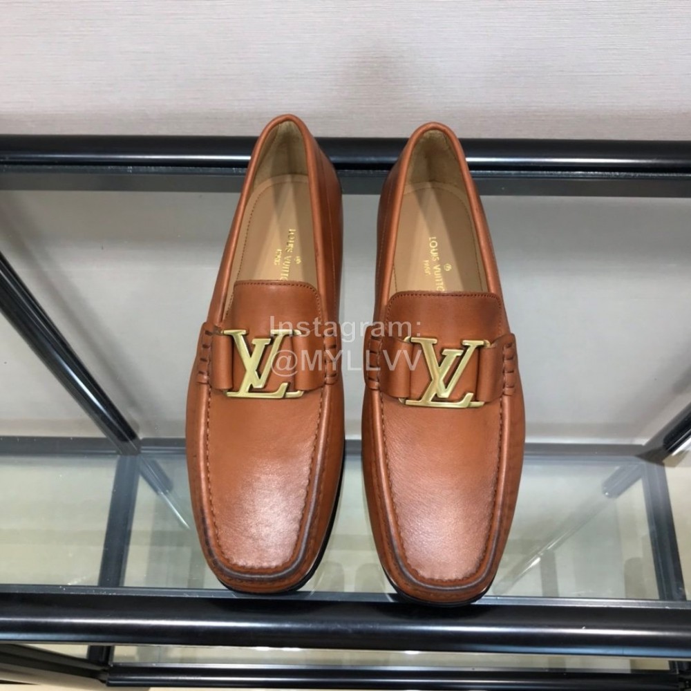 LV Cowhide Letter Buckle Business Loafers For Men Brown