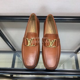 LV Cowhide Letter Buckle Business Loafers For Men Brown