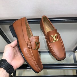 LV Cowhide Letter Buckle Business Loafers For Men Brown