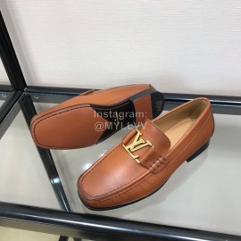 LV Cowhide Letter Buckle Business Loafers For Men Brown