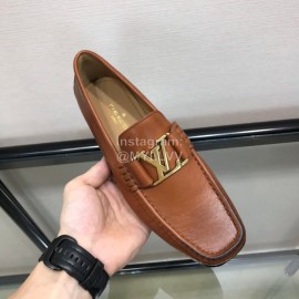 LV Cowhide Letter Buckle Business Loafers For Men Brown