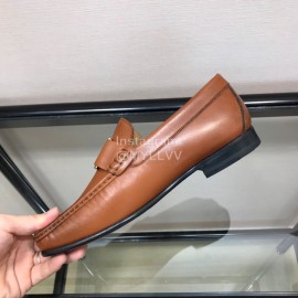 LV Cowhide Letter Buckle Business Loafers For Men Brown