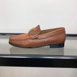 LV Cowhide Letter Buckle Business Loafers For Men Brown