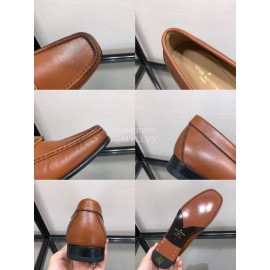 LV Cowhide Letter Buckle Business Loafers For Men Brown