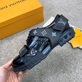 LV Calf Leather Lace Up Velcro Casual Sneakers For Men Black