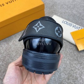 LV Calf Leather Lace Up Velcro Casual Sneakers For Men Black