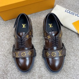 LV Calf Leather Lace Up Velcro Casual Sneakers For Men Coffee
