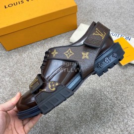 LV Calf Leather Lace Up Velcro Casual Sneakers For Men Coffee