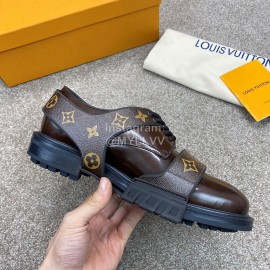 LV Calf Leather Lace Up Velcro Casual Sneakers For Men Coffee