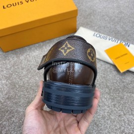 LV Calf Leather Lace Up Velcro Casual Sneakers For Men Coffee