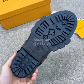 LV Calf Leather Lace Up Velcro Casual Sneakers For Men Coffee