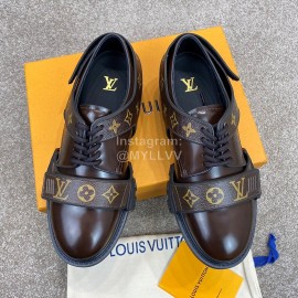 LV Calf Leather Lace Up Velcro Casual Sneakers For Men Coffee