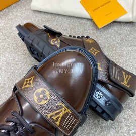 LV Calf Leather Lace Up Velcro Casual Sneakers For Men Coffee