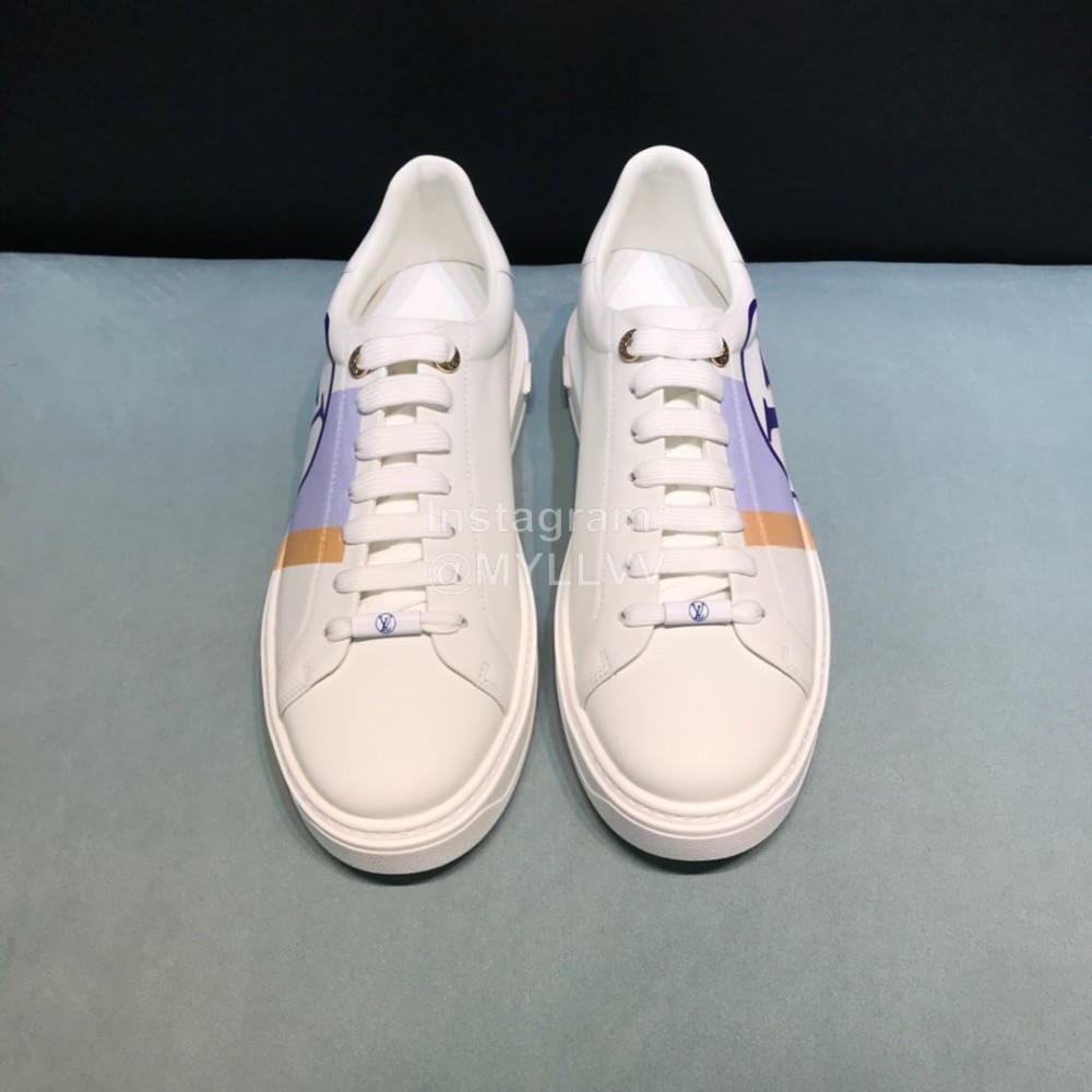 LV Blue Letter Printed Cowhide Sneakers For Men And Women