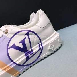 LV Blue Letter Printed Cowhide Sneakers For Men And Women