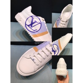 LV Blue Letter Printed Cowhide Sneakers For Men And Women