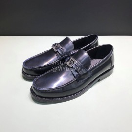 LV Calf Leather Letter Buckle Loafers For Men Black