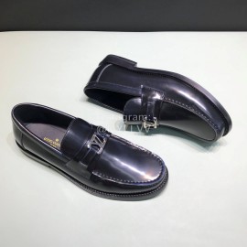 LV Calf Leather Letter Buckle Loafers For Men Black