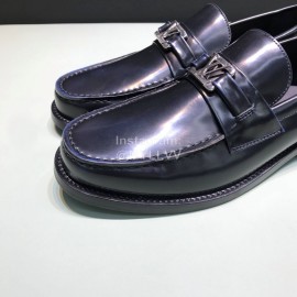 LV Calf Leather Letter Buckle Loafers For Men Black