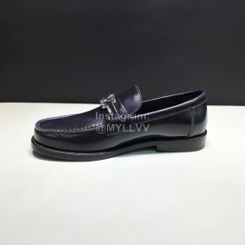 LV Calf Leather Letter Buckle Loafers For Men Black