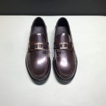 LV Calf Leather Letter Buckle Loafers For Men Coffee