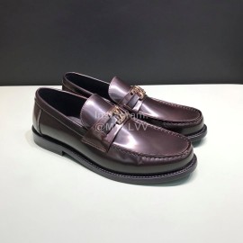 LV Calf Leather Letter Buckle Loafers For Men Coffee