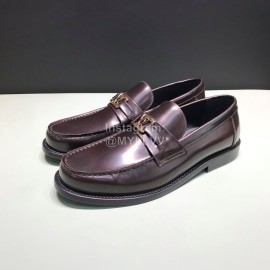 LV Calf Leather Letter Buckle Loafers For Men Coffee
