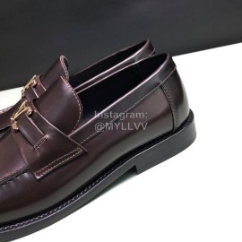 LV Calf Leather Letter Buckle Loafers For Men Coffee
