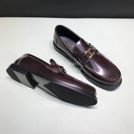 LV Calf Leather Letter Buckle Loafers For Men Coffee