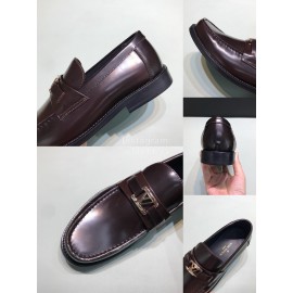 LV Calf Leather Letter Buckle Loafers For Men Coffee
