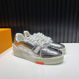 LV Calf Leather Lace Up Sneakers For Men SiLVer